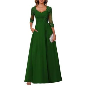 Dames chiffon moeder van de bruid jurk voor bruiloft ruches galajurken cocktailjurk plus size, Emerald Groen, 32