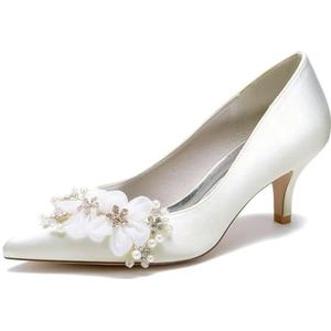 EICOFF Vrouwen Kitten Hak Pumps Schoenen Dames Gesloten Teen Strass Parel Bloem Bridal Bruiloft Trouwschoenen Jurk Party Sandalen,ivoor,36 EU