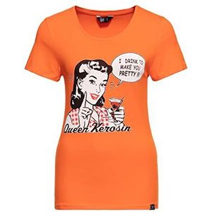 Queen Kerosin Vintage damesshirt | T-shirt | slim fit | print aan de voorkant | korte mouwen | retro | cocktail | pin-up | Pretty | 50S | Rockabella I Drink to Make You Pretty, oranje, 3XL