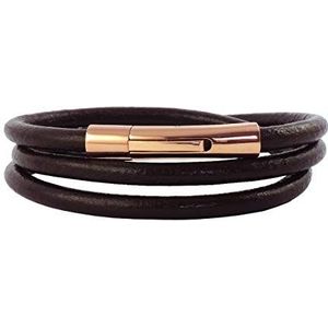 König Design Leren ketting, leren band, leren armband, 4 mm - 6 mm, heren, halsketting, bruin/zwart, 17-100 cm lang, met hefboomdruksluiting, roségoud, rond, Leer