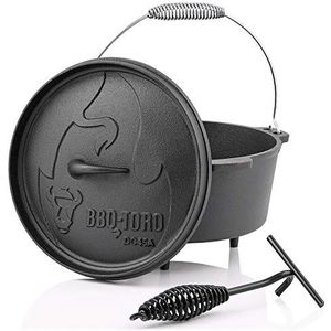 BBQ-Toro Dutch Oven Alpha Serie I reeds ingebrand - preseasoned I verschillende maten I gietijzeren kookpan I braadpan met deksellifter (DO45A - 3,1 liter, pot met voeten)