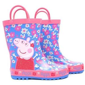 Peppa Pig Wellies Flower Girl's Easy-On Handles Pink Blue Rain Welly Boots 25.5 EU