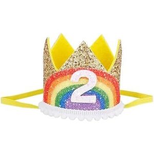 1-9 Regenboog Verjaardag Kroon Hoeden Douche Verjaardagsfeestje Digitale Hoed Decoraties Jongen Meisje Haar Accessoire Benodigdheden (Color : Gold2)