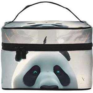Make-uptasorganizer, grote vreemde kikker bedrukte cosmetische reistas met rits voor vrouwen en make-up artiest draagbare vierkante tas, Panda Boxer, Eén maat