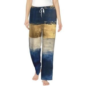 Goud Blauw Wit Print Flanel Pyjama Broek Met Zakken Warme Slaap Lounge Broek Pyjama Pj Bottoms Nachtkleding, Zwart, S