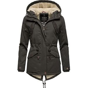 Marikoo Manolya Winterjas voor dames, korte mantel met capuchon, maat XS-XXL, antraciet, S