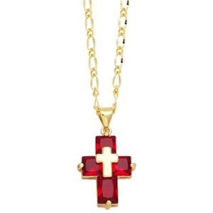 Meerkleurige dameskristallen kruishanger CZ verkoperde gouden korte ketting kruisketting cadeau (Style : Red)