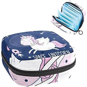 Periode Pouch Draagbare Tampon Opbergtas,Tampon Houder voor Portemonnee Vrouwelijke Product Organizer,Ruimte Ster Eenhoorn Schattig, Meerkleurig, 4.7x6.6x6.6 in/12x17x17 cm