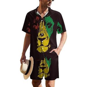 Rasta Lion Head Hawaïaans pak voor heren, set van 2 stuks, strandoutfit, shirt en korte broek, bijpassende set