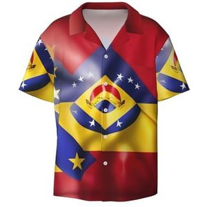 EdWal Vlag van Venezuela Print Heren Korte Mouw Button Down Shirts Casual Losse Fit Zomer Strand Shirts Heren Jurk Shirts, Zwart, S