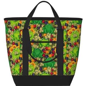 Upundd Cartoon Kikker Grote Capaciteit Geïsoleerde Schoudertas Voor Picknick Camping Reizen Winkelen Voedsel Vervoer, Zwart, Eén maat