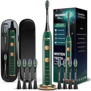Wagner & Stern WHITEN+ Edition. Slimme elektrische tandenborstel met druksensor, 5 poetsmodi en 3 intensiteitsniveaus, 8 zachte nrush-hoofden, premium reiskoffer. (Green)