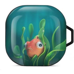 Goldfish Hiding Underwater in Seaweed Earbuds Case Compatibel met Samsung Hard Shell Beschermhoes Zwart-stijl