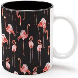 Roze Flamingo Gepersonaliseerde Koffiemok Koude Dranken Warme Melk Thee Cup Zwarte Voering Keramiek Tumbler met Handvat Gift voor Vrouwen Mannen 11oz