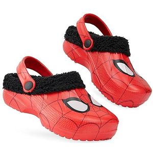 Marvel Spiderman jongens pantoffels met fleecevoering en anti-slip zool - winterclogs voor kinderen, rood, 26/27 EU