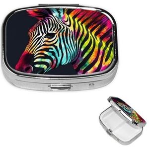 Pillendoosje 2 compartimenten pillendoos draagbare metalen pillenorganizer schattige reispillencontainer kleurrijke regenboog zebra vitamine organizer voor portemonnee zak reizen cadeau