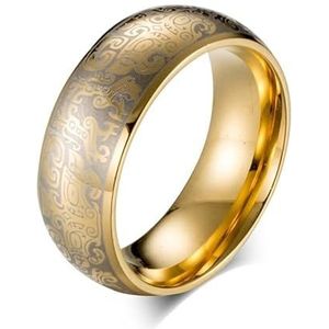 Chinese stijl fortitanium staal taotie patroon ring vintage elanden uil heren roestvrijstalen sieraden groothandel (Color : Golden, Size : 8#)