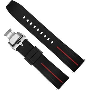 dayeer Waterdichte siliconen snelsluitingsarmband voor Tissot heren dames horlogeband voor Mido riem voor Citize horlogeband met vlindergesp (Color : Black Red 03, Size : 20mm)