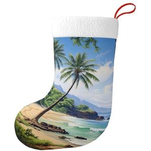 MGGAklp Hawaiiaanse Strand Met Palmbomen Print Kerst Kousen Snoep Zakken Voor Familie Vakantie Party Kerstboom Decoraties