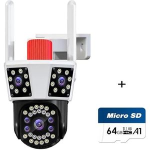 Bewakingscamera, IP HD Outdoor Waterdichte Camera PTZ 8X Zoom Drie Lens Drie Schermen CCTV Videocamera Beveiliging(Camera add 64G)