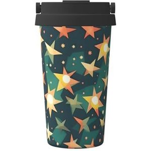 EdWal Atomic Stars Retro patroon print print 500 ml koffiemok, geïsoleerde campingmok met deksel, reisbeker, geweldig voor elke drank