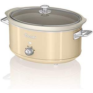 Swan Retro SF17031CN Slow Cooker, 6,5 l, afneembare container, antiaanbaklaag, keramiek, PFOA en PTFE, 3 temperatuurniveaus, glazen deksel, slowcooker, vintage design, crèmekleurig, 320 W