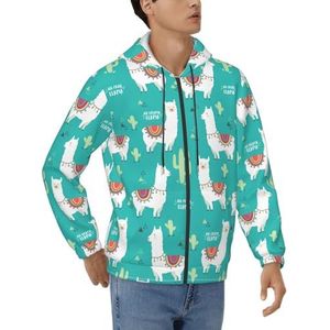 GUOLGP Leuke Witte Lama En Cactus Print Mannen Hoodie Losse Trui Voor Casual Werkkleding Comfortabele Stijl Sweatshirt, Zwart, S