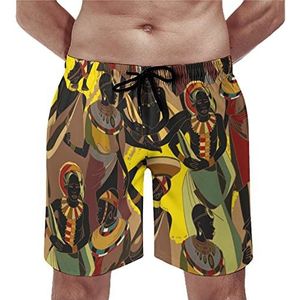 Afrikaanse Vrouwen in Nationale Kleding Heren Zwembroek Casual Strand Shorts met Compressie Liner Sneldrogende Badmode met Zakken XL