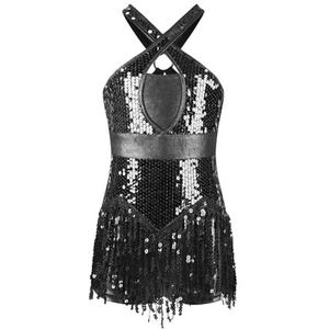 Gymnastiekpak voor meisjes, body met franjes voor Latijnse dans, cha-cha voor kinderen, show-kostuum met kwasten en glinsterende pailletten, jazz voor tango voor meisjes, maat 4-16