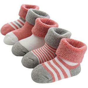 FedMois 5 paar Baby winter sokken jongens meisjes dikke thermische sokken katoen, Rood, 6-12 maanden