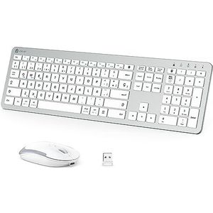 iClever GK08 Teclado y Ratón Inalámbricos - Tipo-C Teclado Recarable Ergonómico Silencioso de Tamaño Completo, 2.4G Conexión Estable Teclado en Ratón Mac Delgado voor het bestellen van Windows Mac OS