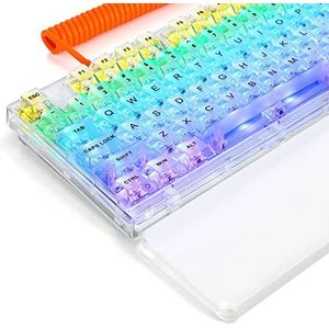 Hot Swappable Mechanisch Gaming Toetsenbord Bedraad/Draadloos/2.4G 82 Toetsen Transparante PBT Keycaps Kailh MX Schakelaars LIGHTSYNC RGB met Spiraalkabel en Acryl Polssteun - Wit Pro