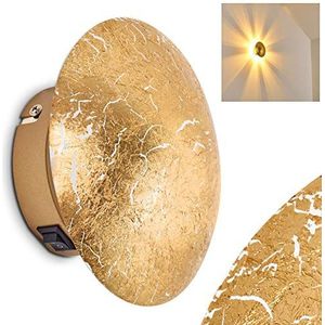 Wandlamp Mezia, ronde metalen wandlamp in goud met lichtspel op de wand, 1 x G9, binnenwandlamp met lichtspel in bladgoud optiek, zonder gloeilampen