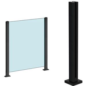 Glazen Balustrade Zwart glazen relingpaal, glazen balustrade paalkolom voor balustrade balkondektrappen, kan geen leuningversie toevoegen en aanpasbare hoogte (Color : Mid Post, Size : H100CM/39.4in
