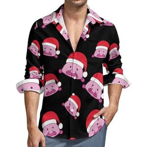 Grappige Kerstman Blobfish Casual Heren Shirts Lange Mouw met Zak Hawaiiaans Shirt Vakantie S