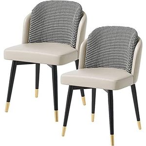 GEIRONV Eetkamerstoel Set van 2, Modern PU-leer met gewatteerde zitting Gestoffeerde loungestoelen met metalen poten Aanrechtstoel Eetstoelen (Color : Creamy White, Size : 91 * 43 * 45cm)