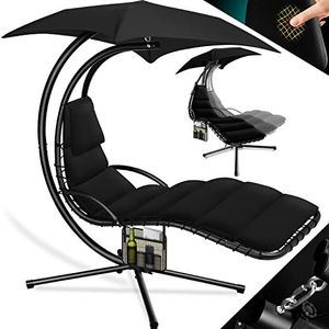 Kesser® Hangstoel met parasol en zitkussens, nekkussen, relaxstoel, 200 x 194 100 cm (h x l x b), belastbaar tot 120 kg, blauw, inclusief tas