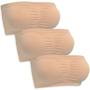 Sodacoda Bandeau beha voor dames, naadloos gevoerd zonder bandjes, 3 stuks - beige, M