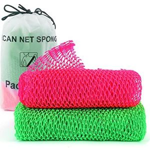 Zerwhil 2 stuks Afrikaanse netspons, authentieke echte Afrikaanse exfoliërende netto badspons washandje loofah exfoliërend, body back scrubber voor douche, nylon exfoliërende washandje voor alle huid