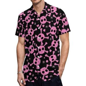 Roze schedel heren shirts met korte mouwen casual button-down tops T-shirts Hawaiiaanse strand T-shirts 2XL