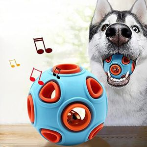 Rolin Roly Hondenbal met klokken in ballen hond kauwspeelgoed springen interactief hondenspeelgoed duurzaam rubber blauw oranje bal voor huisdieren katten kleine middelgrote grote honden