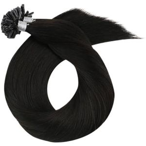 Nails Tip Hair Extensions Echt Menselijk Haar Haarmachine Remy For Vrouwen Rechte Utip Extensions Gemakkelijk Te Gebruiken(#1B,16inches)