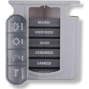 MEDIPILL - Tower Dose Pillendoos voor weekoverzicht Frans | Wekelijkse organisatie van medicijnen | 7 dagen | 4 momenten per dag | 28 vakken | BPA-vrij | één stuk | MED-S28T-G-F