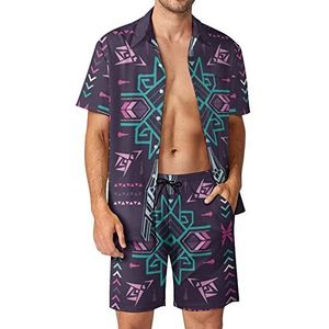 Vintage Azteekse Hawaiiaanse Sets voor Mannen Button Down Korte Mouw Trainingspak Strand Outfits 3XL