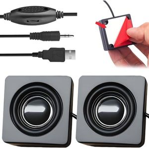 GOEDCH Mini USB luidspreker met volumeregeling: Compact stereo-luidspreker voor pc, notebook en laptop, zwart (USB + 3,5 mm)