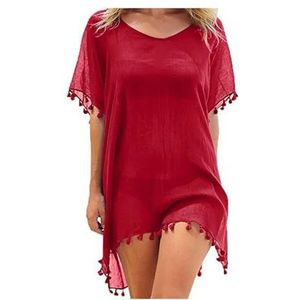 Bikini Cover Up Vrouwen Bikini Cover-up Jurk Zwemmen Zomer Strand Badpak Tops T-Shirt Vrouwen Katoenen Blouse (Kleur: Rood, Maat: One Size)