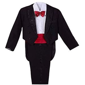 Lito Angels Tuxedo Smoking Kostuums & Blazers Pak Set van 5 Stuks met Rood Buikband Bruiloft Feest Formele Kleding Outfit voor Baby Jongens Maat 8 (Leeftijd 9-12 maanden) Zwart
