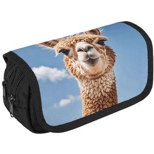 VFKLT Alpaca lama etui dubbellaags pennenetui grote capaciteit pennenzak dubbele rits draagbare pennenetui make-up tas voor mannen vrouwen reizen zakelijk kantoor, Wit, Eén maat, Potlood Tas
