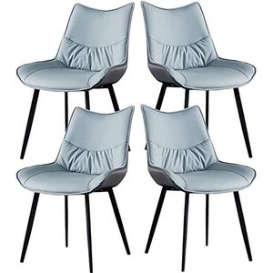 GEIRONV Eetkamerstoelen set van 4, moderne PU lederen manicure kantoor lounge stoel hoge rugleuning gewatteerde zachte zitting met koolstofstalen metalen poten Eetstoelen ( Color : Blue , Size : 96*42