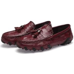 Loafers for heren Penny-loafers van PU-leer met kwastjes Flexibele platte hak Lichtgewicht klassieke instapper (Color : Red, Size : 45.5 EU)